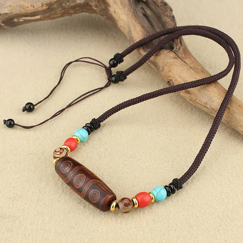 Tibetan Nine-Eye Dzi Bead Three-eyed Dzi Bead Protection String Necklaces Pendant