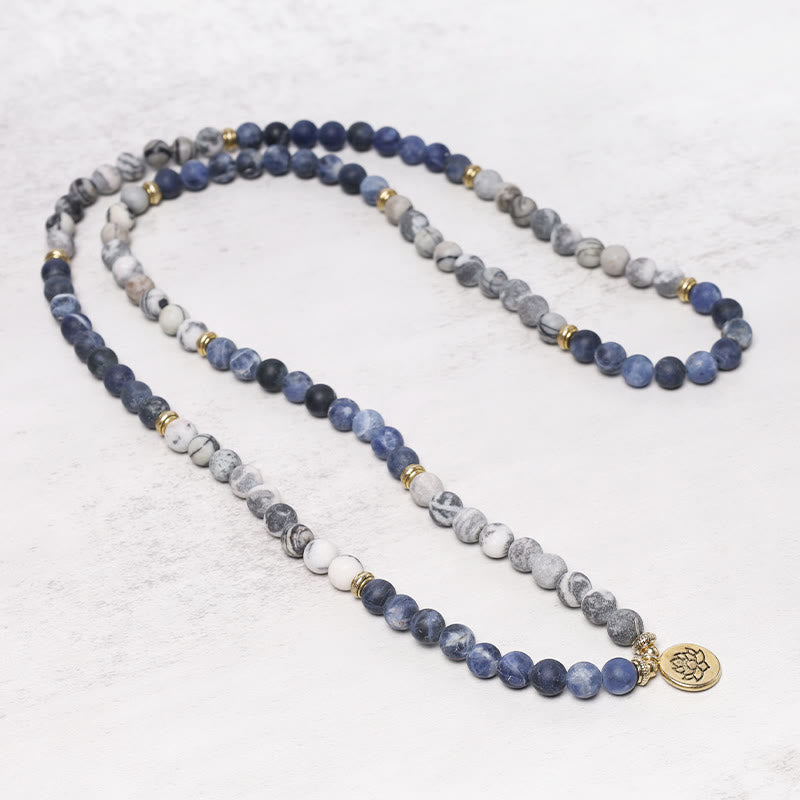 108 Natural Stone Mala Bead Lotus Pendant Bracelet