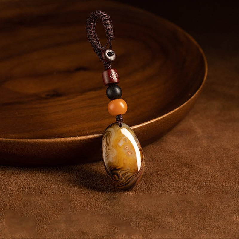 Sardonyx Amber and Mixed Wood Positive Energy Keychain