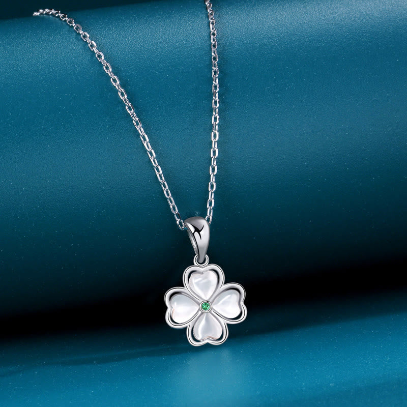 925 Sterling Silver Four Leaf Clover Chrysoberyl Cat Eye Love Necklace Pendant (Extra 35% Off | USE CODE: FS35)