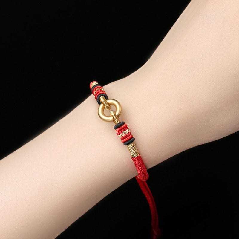 Adjustable Fine Silver & Red String Connection Bracelet for Couples