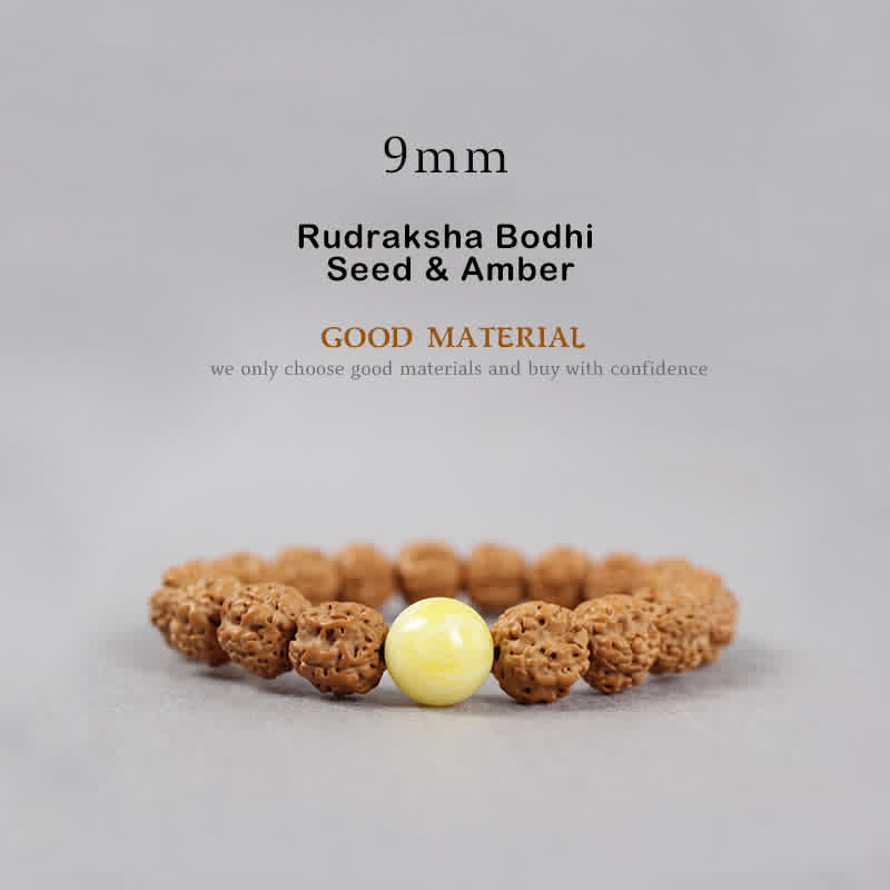 Tibet Rudraksha Bodhi Seed Dzi Bead Amber Turquoise Wealth Bracelet