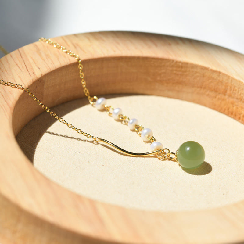 Natural Hetian Jade Pearl Luck Bead Necklace Pendant