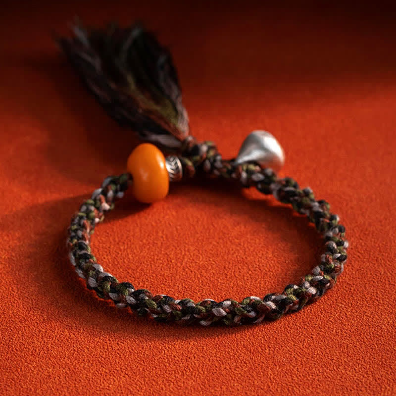 Handmade 990 Sterling Silver & Amber Steelyard Weight Tibetan Style Bracelet