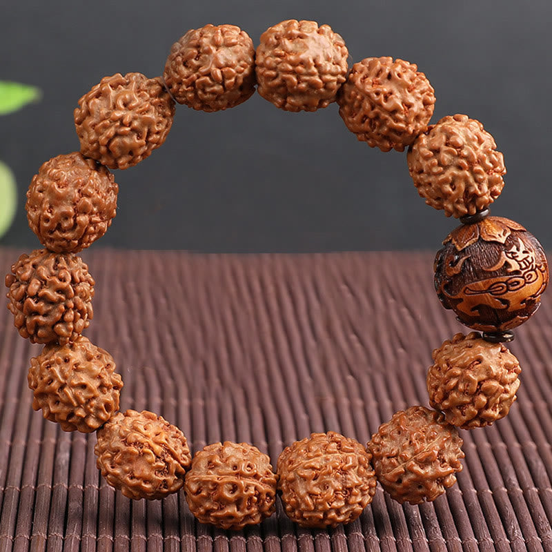 Energetic Rudraksha Bodhi Seed Pixiu Copper Chinese Coin Bracelet