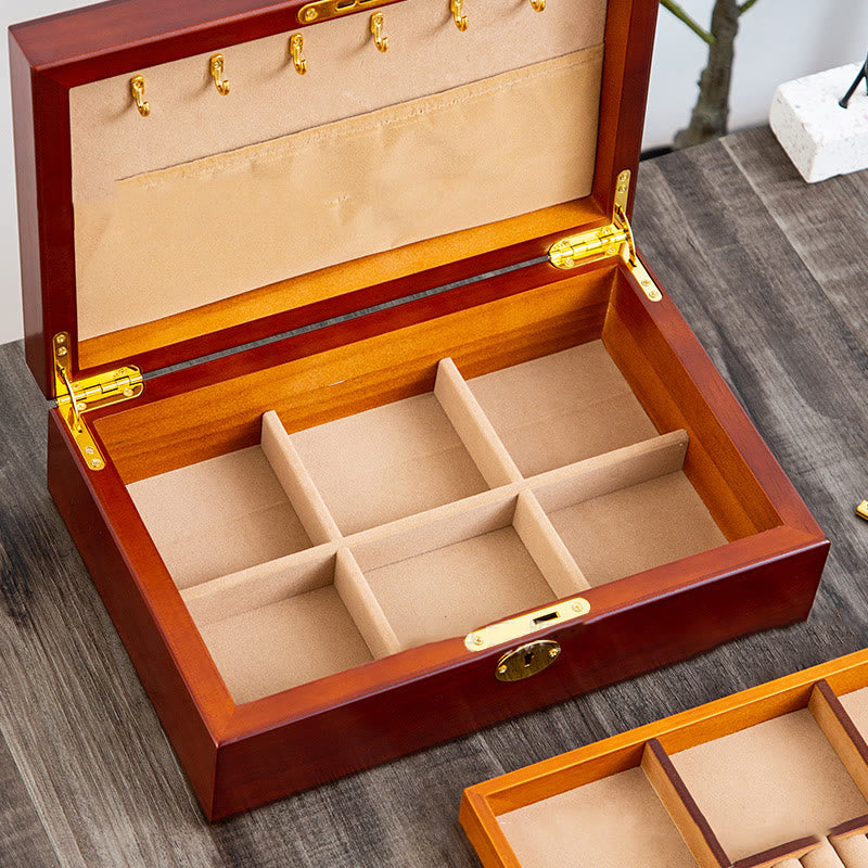 Vintage Wooden Jewelry Box Two-Layer Solid Wood Jewelry Storage Box