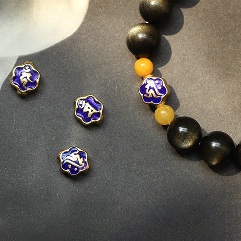 Natural Gold Sheen Obsidian & Amber Bracelet with 925 Sterling Silver and Zodiac Guardian