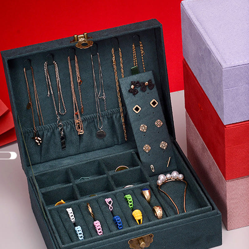 Elegant Two-Layer Flannel Jewelry Box Organizer with Secure Lock