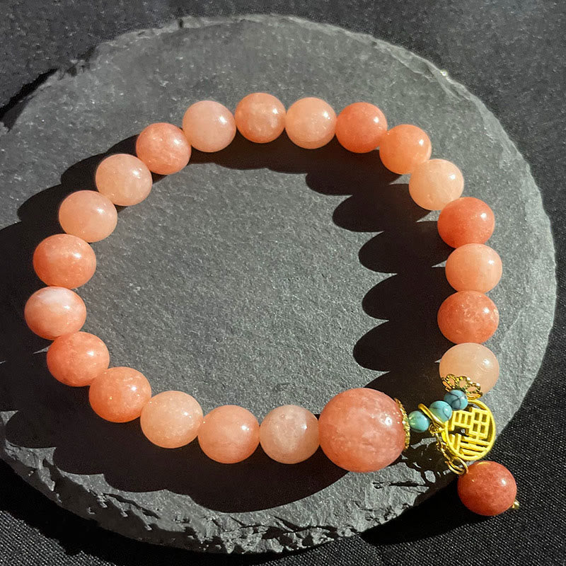 Natural Stone Turquoise Fu Character Charm Bracelet (Wrist Circumference 14-18cm)