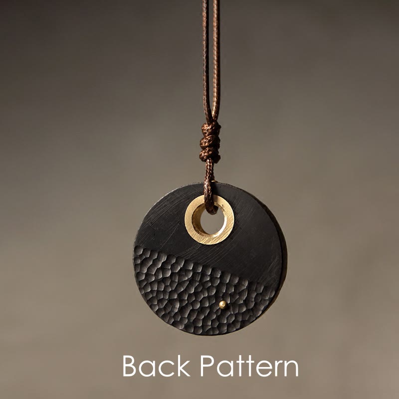 Handcrafted Round Ebony Wood Brass Copper Peace Necklace Pendant