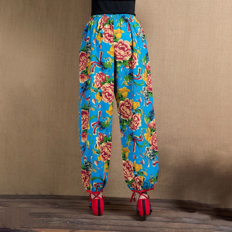 Breathable Floral Meditative Harem Pants with Pockets