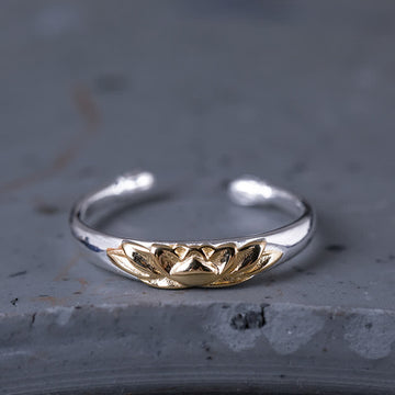 Handmade 925 Sterling Silver Lotus Flower Adjustable Ring