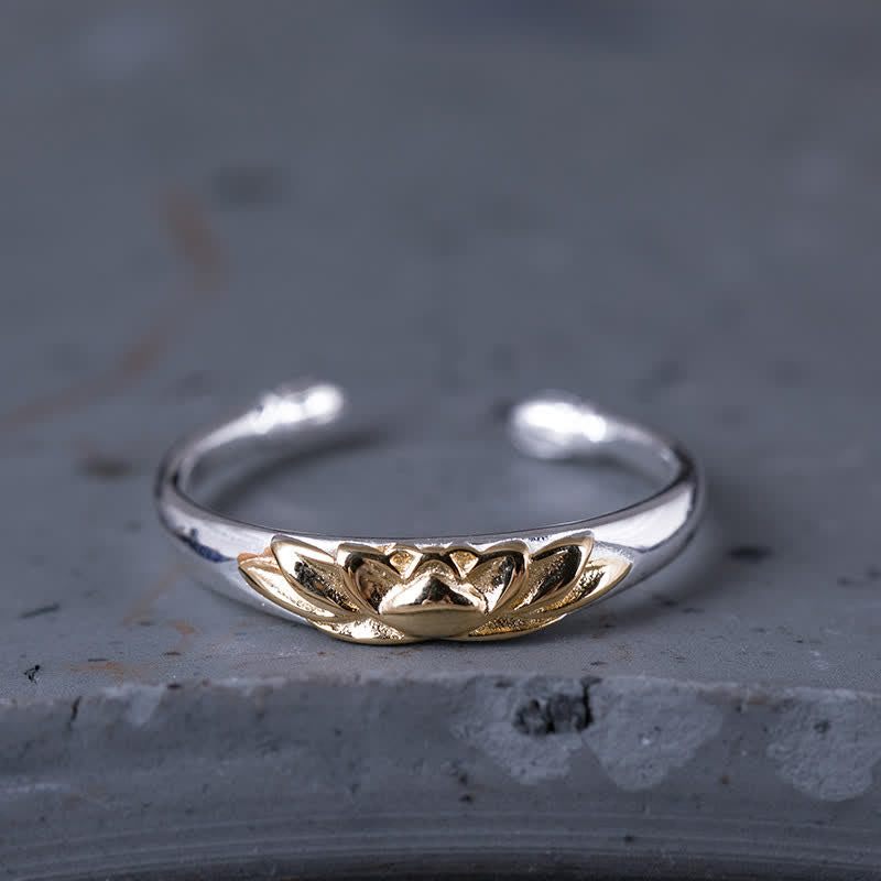 Handmade 925 Sterling Silver Lotus Flower Adjustable Ring