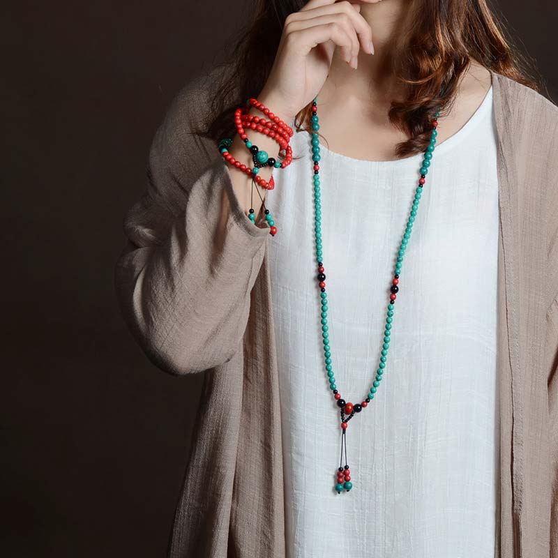 Turquoise Black Onyx Red Turquoise Bead Protection Bracelet