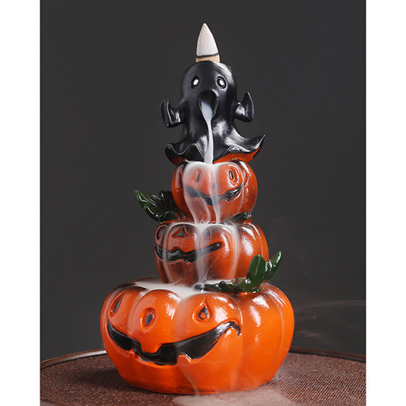 Atmospheric Halloween Pumpkin and Ghost Resin Backflow Smoke Fountain Incense Burner