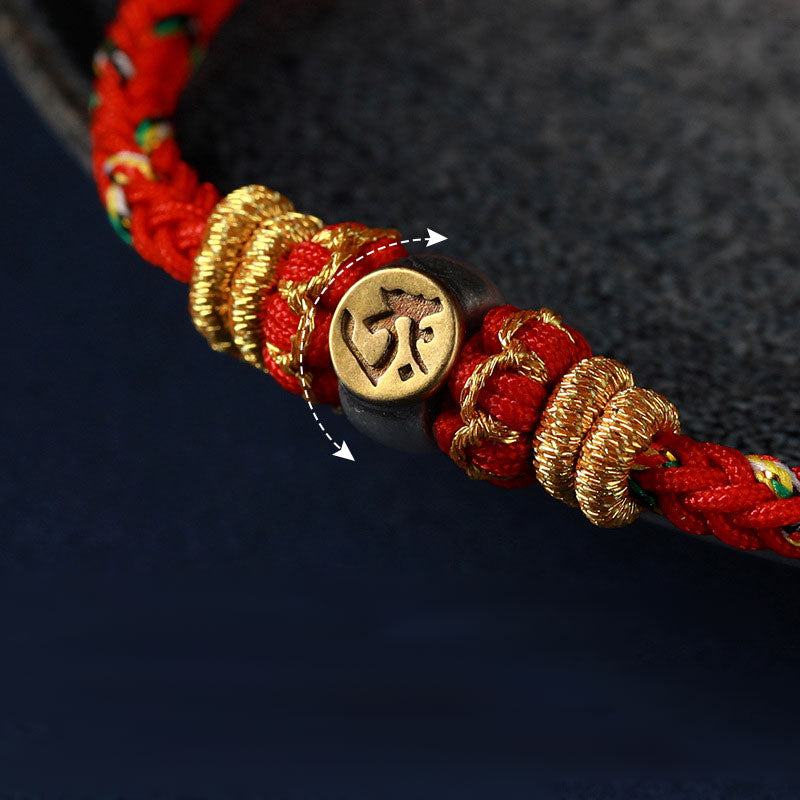 Hand-Braided Red String Sterling Silver Zodiac Guardian Buddha Bracelet