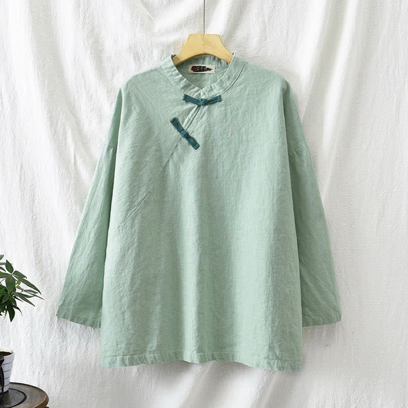 Ramie Linen Loose Blouse Women Long Sleeve Shirt Chinese Hanfu Top