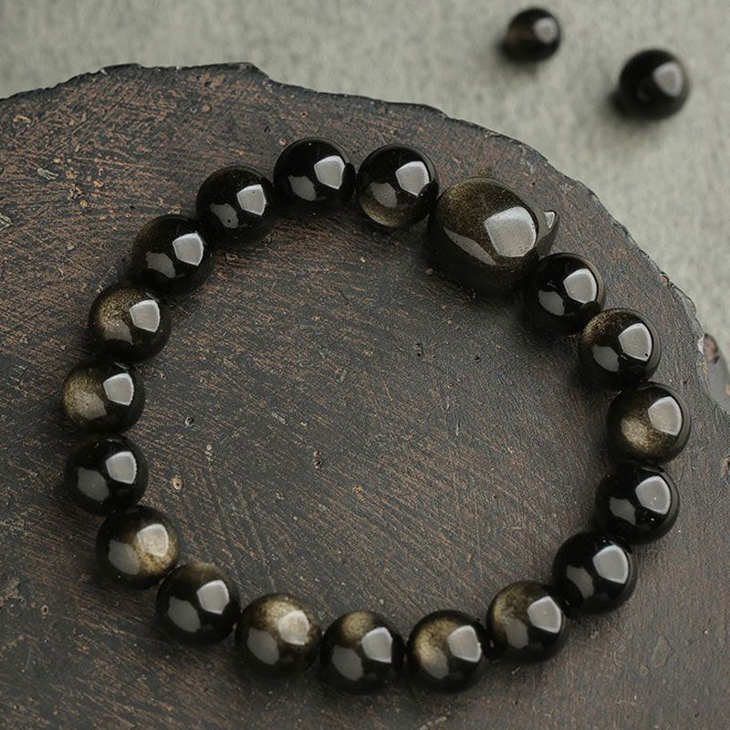 Gold Sheen Obsidian Silver Sheen Obsidian Lovely Paw Lucky Cat Protection Bracelet