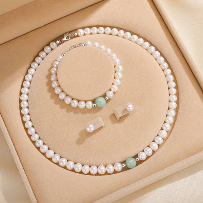 925 Sterling Silver Natural Pearl Jade Healing Necklace Bracelet Earrings With Gift Box