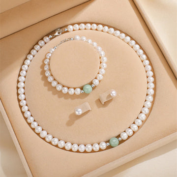 925 Sterling Silver Natural Pearl Jade Healing Necklace Bracelet Earrings With Gift Box