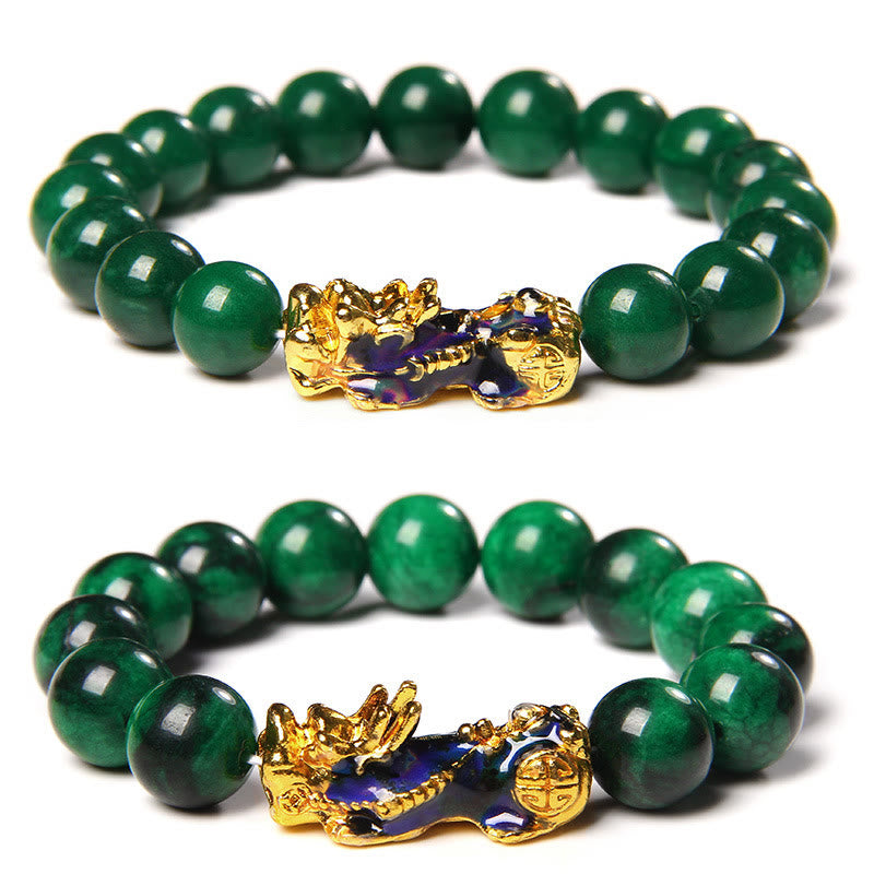 Handmade Natural Jade Pixiu Beaded Bracelet for Abundance