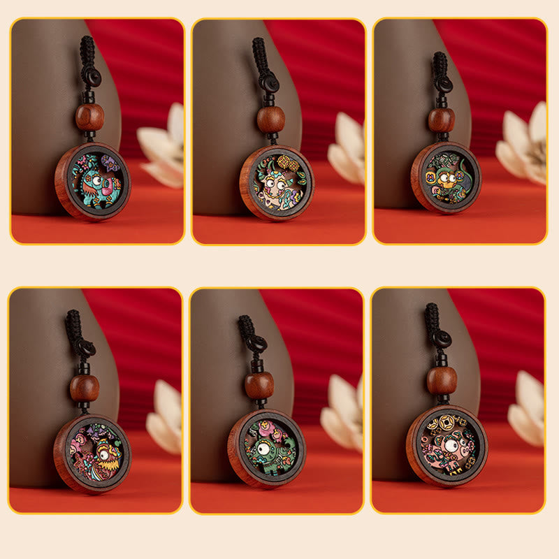 Year Of The Dragon Hand Painted Chinese Zodiac Rosewood Carved Calm Key Chain (Extra 35% Off | USE CODE: FS35)