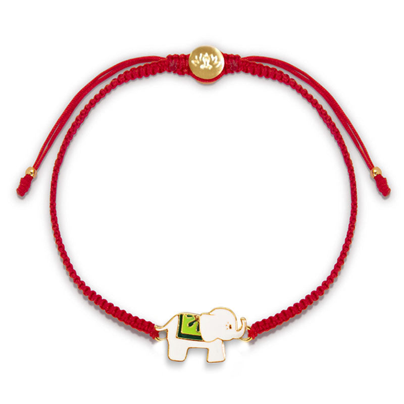 Handmade Gold Plated 925 Sterling Silver Elephant Red String Adjustable Bracelet