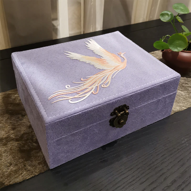 Purple Phoenix Jewelry Box Organizer Two-Layer Jewelry Storage Box Flannel Box