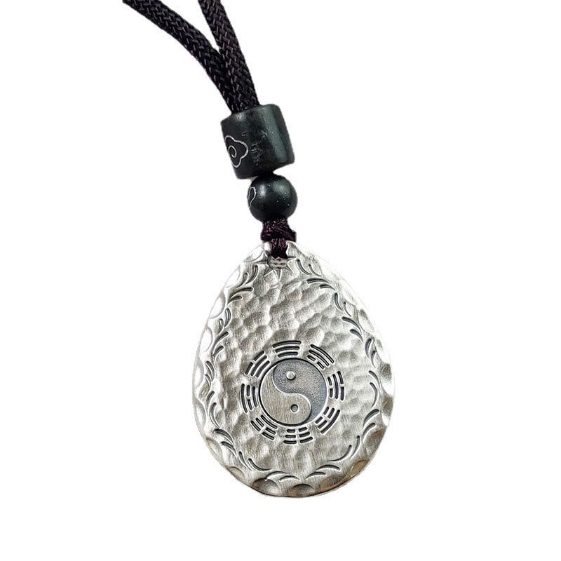 Vintage 999 Sterling Silver Yin Yang Bagua Water Drop Design Balance Harmony Necklace Pendant