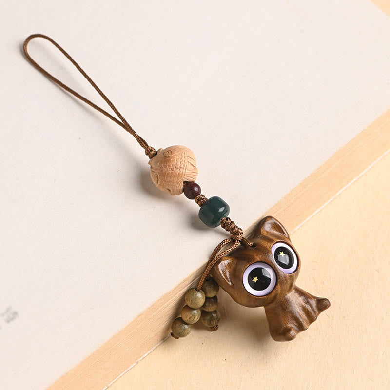 Green Sandalwood Lucky Cat Koi Fish Cure Key Chain Phone Hanging Decoration