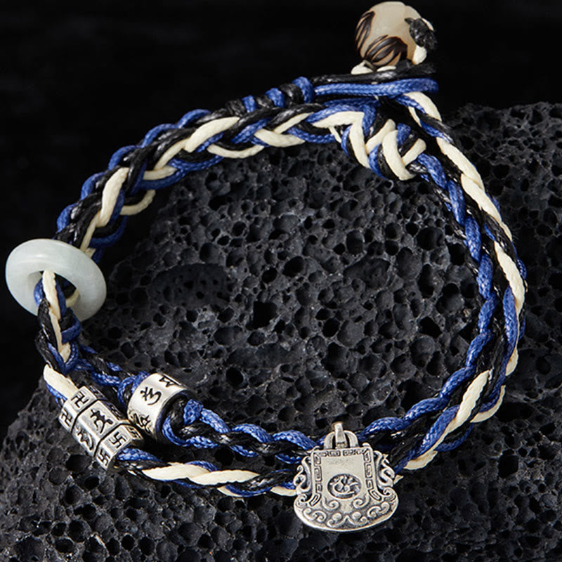 Handmade 925 Sterling Silver Om Mani Padme Hum Buddhist Swastika Jade & Bodhi Seed Bracelet
