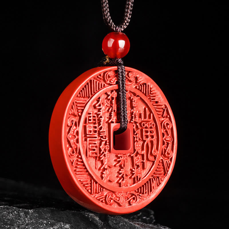 Natural Cinnabar Mountain Ghosts Spend Money Bagua Design Blessing Necklace Pendant
