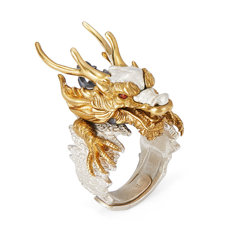 Handcrafted 925 Sterling Silver & Copper Dragon Ring with Turquoise