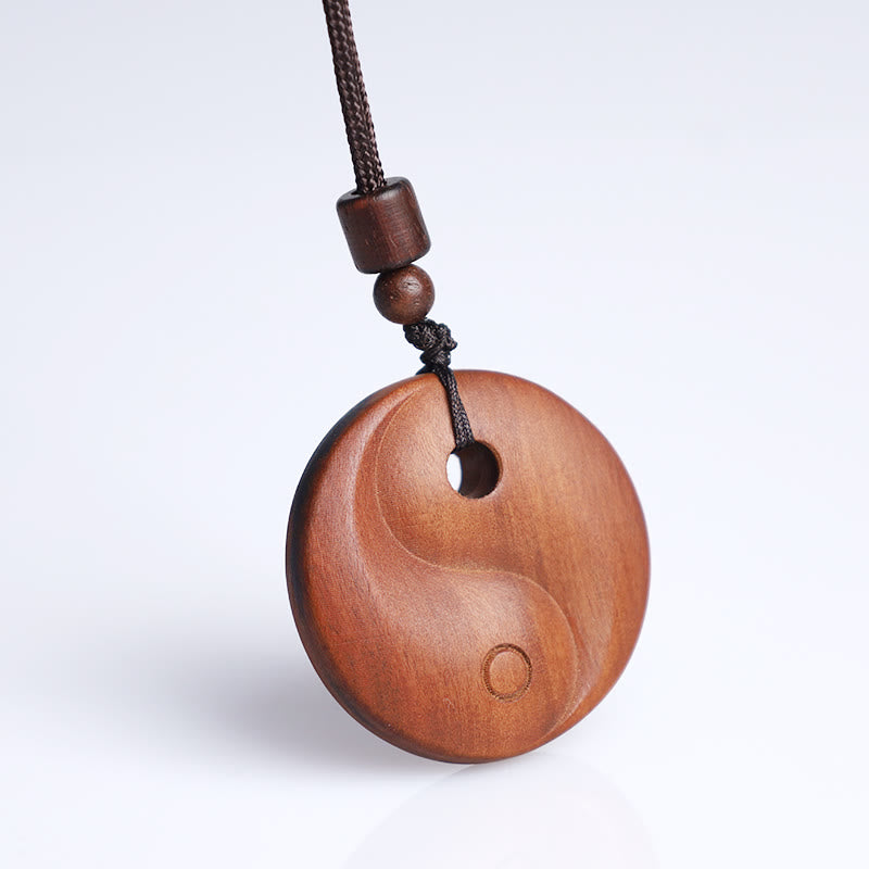 Lightning Struck Jujube Wood Yin Yang Luck Protection Necklace Pendant