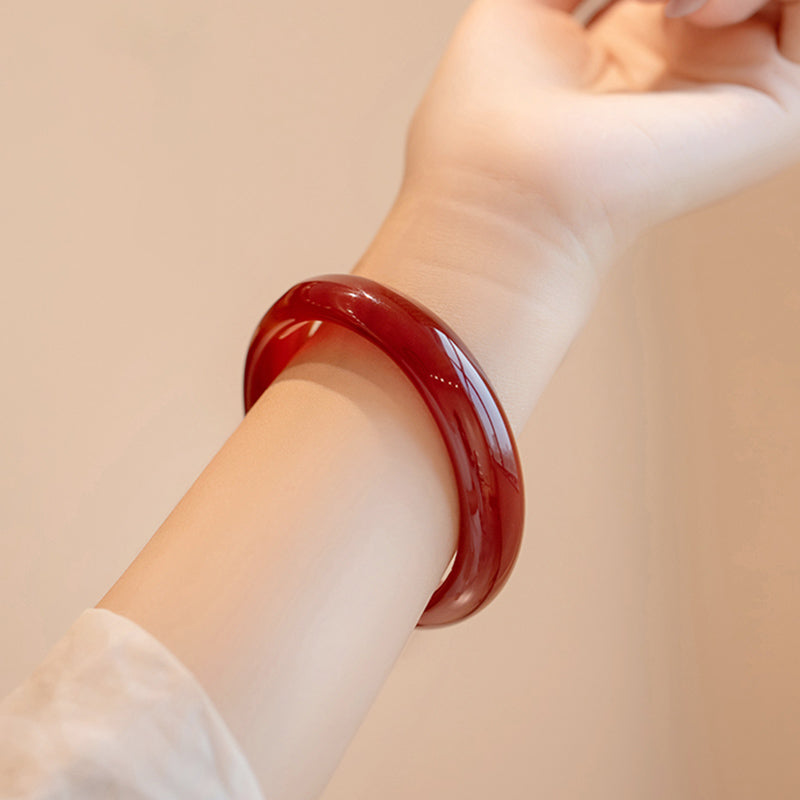 Natural Red Agate Solid Stone Bangle Bracelet