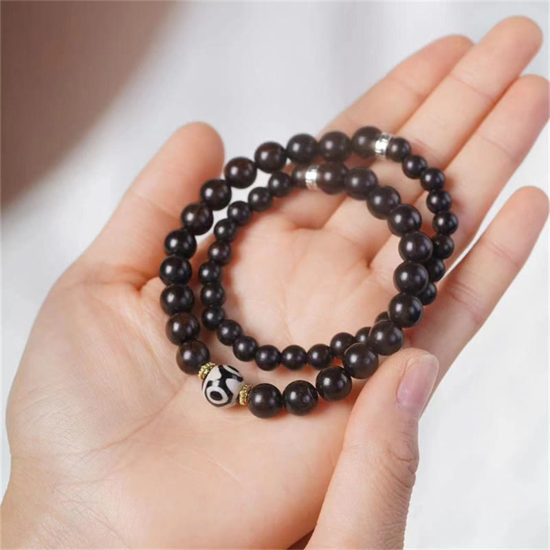 Tibet Ebony Wood Dzi Bead Balance Double Wrap Bracelet