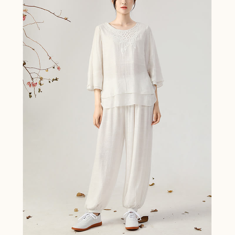 Cotton-Linen Frog-Button Meditation and Tai Chi Two-Piece Set