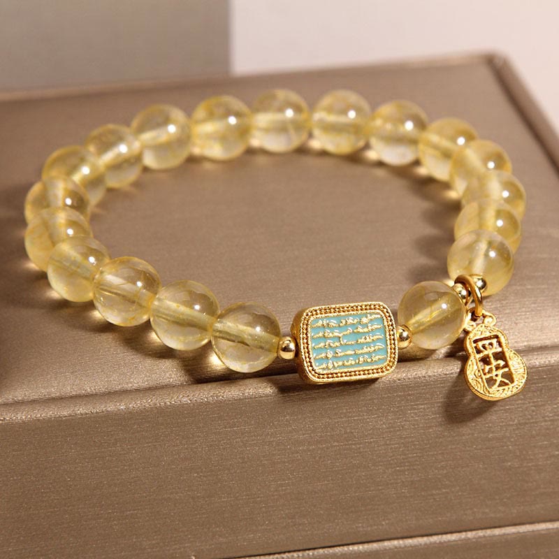 Natural Citrine and Clear Quartz Sacred Scripture Ping An Kou Copper Bracelet