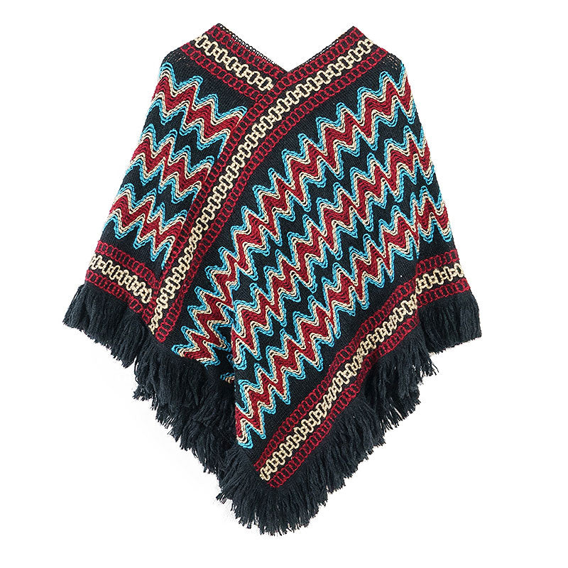 Tibetan Shawl Striped Knitted Tassels Pullover Winter Cozy Travel Scarf Wrap