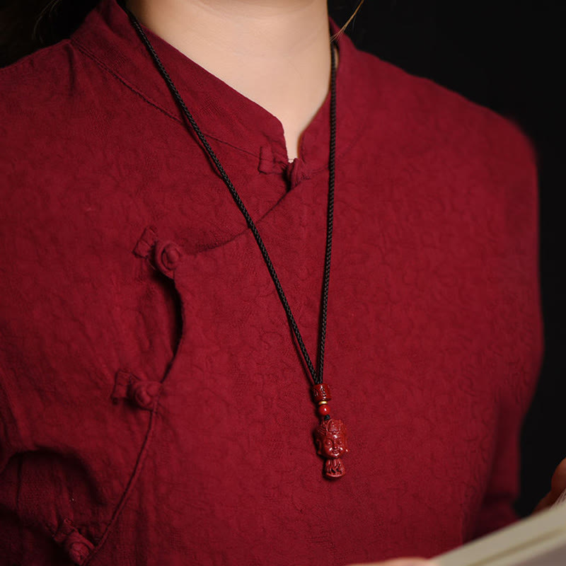 Chinese Zodiac Natal Buddha Natural Cinnabar Amulet Keep Away Evil Spirits Necklace Pendant