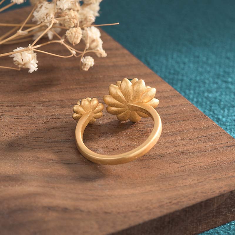 Adjustable Hand-Finished Jade Lotus Pattern Ring