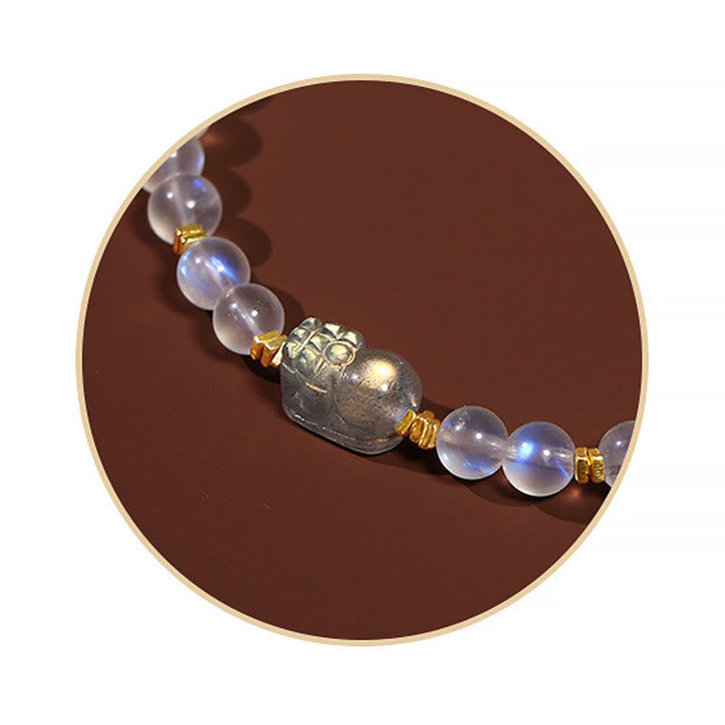 925 Sterling Silver Plated Gold Natural Moonstone PiXiu Healing Bracelet