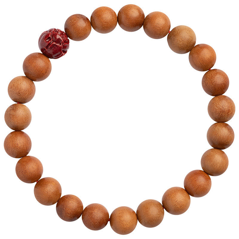 Peach Wood Lotus Cinnabar Luck Wealth Bracelet