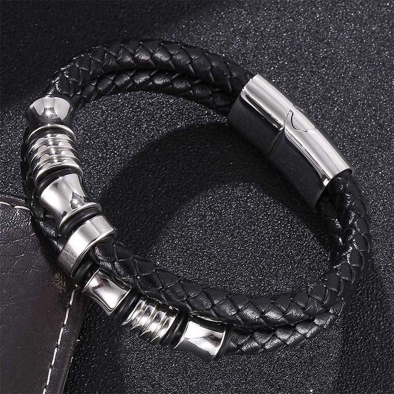 Minimalist Layered Braided Leather & Titanium Steel Bracelet