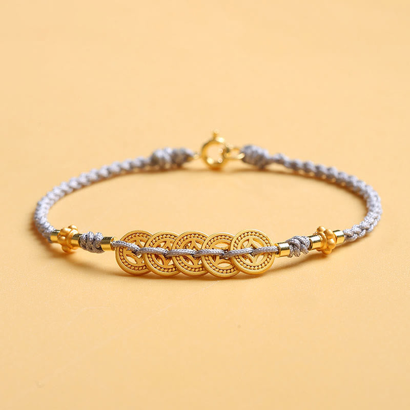 Handcrafted Blue Braided Rope Bracelet with Pearl, Copper Coin & Tree of Life