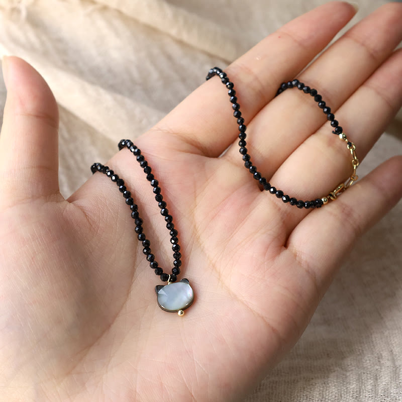 Black Spinel Cute Cat Motivate Choker Necklace