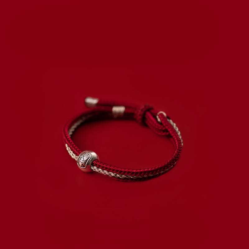 925 Sterling Silver Tibetan Zakiram Goddess Braided Red String Bracelet