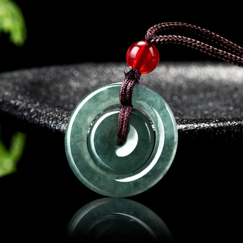 Green Jade Double Peace Buckle Abundance Necklace Pendant