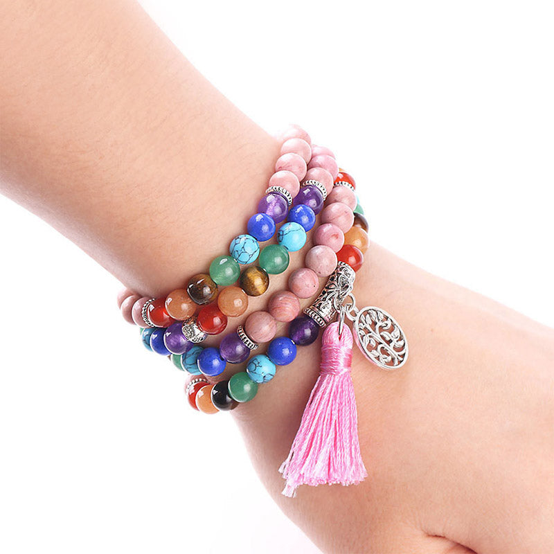 108 Mala Beads Rhodonite Blue Crystal Lazulite Healing Bracelet
