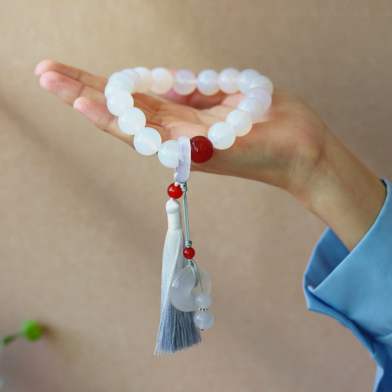 White Agate Red Agate Luck Wrist Mala Tassels Pocket Mala Car Decoration